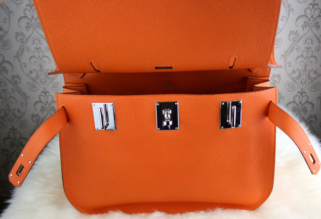 エルメスコピージプシエール 34cm[Jypsiere 34cm]クレマンス オレンジ シルバー金具 he119